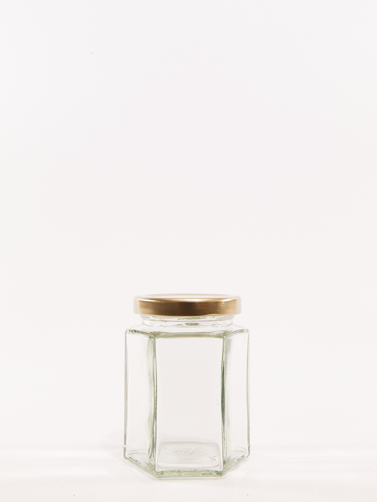 190ml (8oz) Hexagonal Clear Glass Jam Jar With Lids